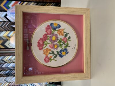Embroidery flowers in hoop